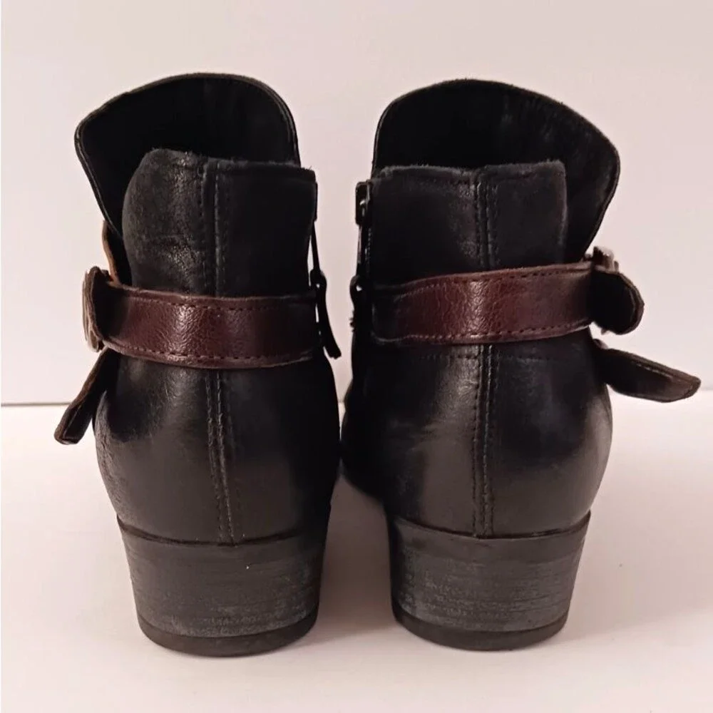Miz Mooz Bucky Blk Leather Ankle Boot Stud Harness Strap EU 40 US 9